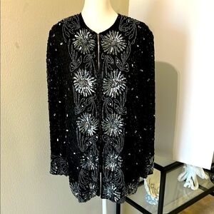 Brilliante by J.A Women’s Elegant Black Beaded Design Long Sleeve Blazer Size L